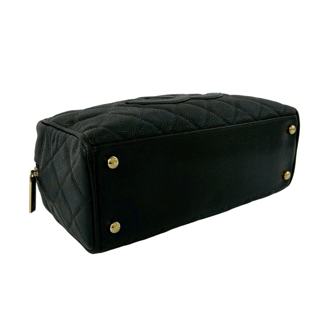 Chanel Quilted CC Logo Caviar Leather Mini Boston Bag Black — view 7