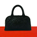 Chanel Quilted CC Logo Caviar Leather Mini Boston Bag Black