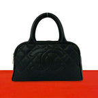 Chanel Quilted CC Logo Caviar Leather Mini Boston Bag Black
