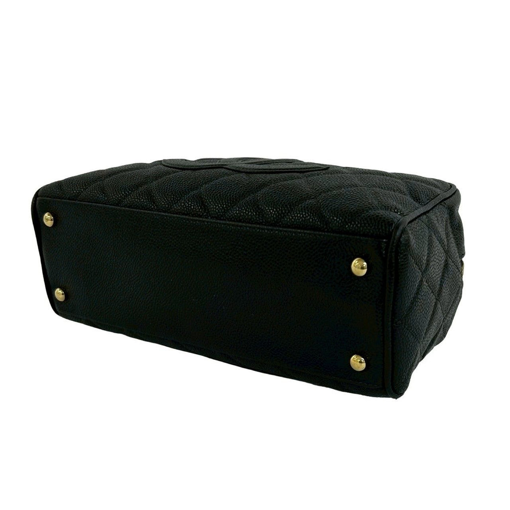 Chanel Quilted CC Logo Caviar Leather Mini Boston Bag Black — view 8