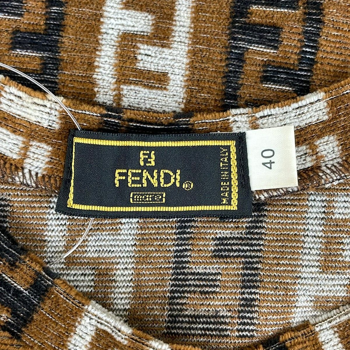 Fendi Dress 40 M Brown Black White Crew Neck Sleeveless Knee Length Pile Zucca — view 3