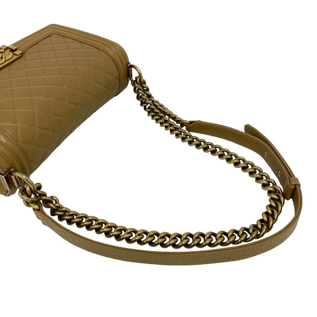 Chanel Boy Lambskin Leather Chain Shoulder Bag Brown — view 4
