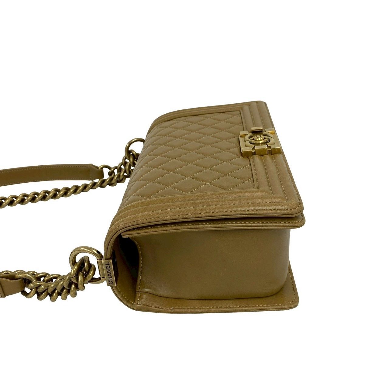 Chanel Boy Lambskin Leather Chain Shoulder Bag Brown — view 5