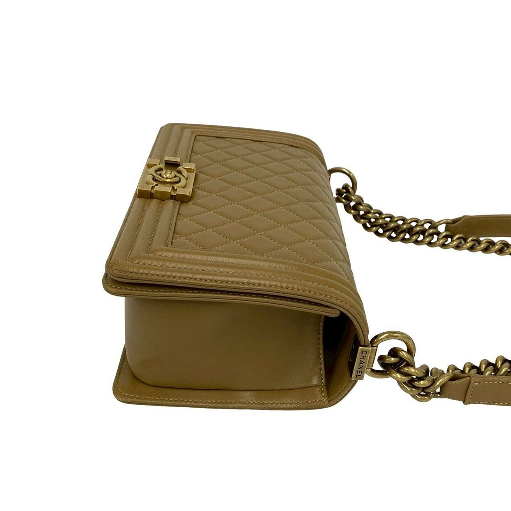 Chanel Boy Lambskin Leather Chain Shoulder Bag Brown — view 6