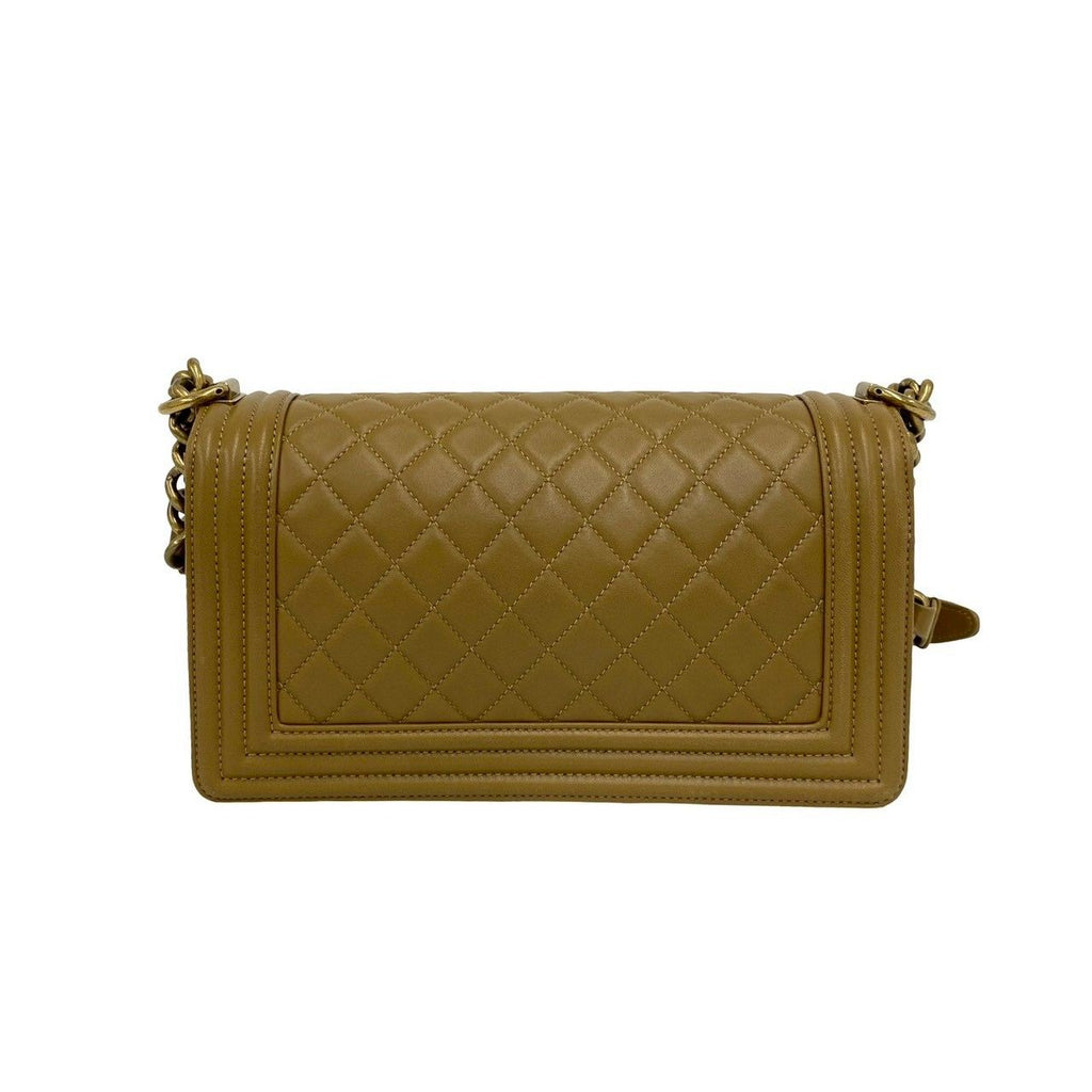Chanel Boy Lambskin Leather Chain Shoulder Bag Brown — view 3