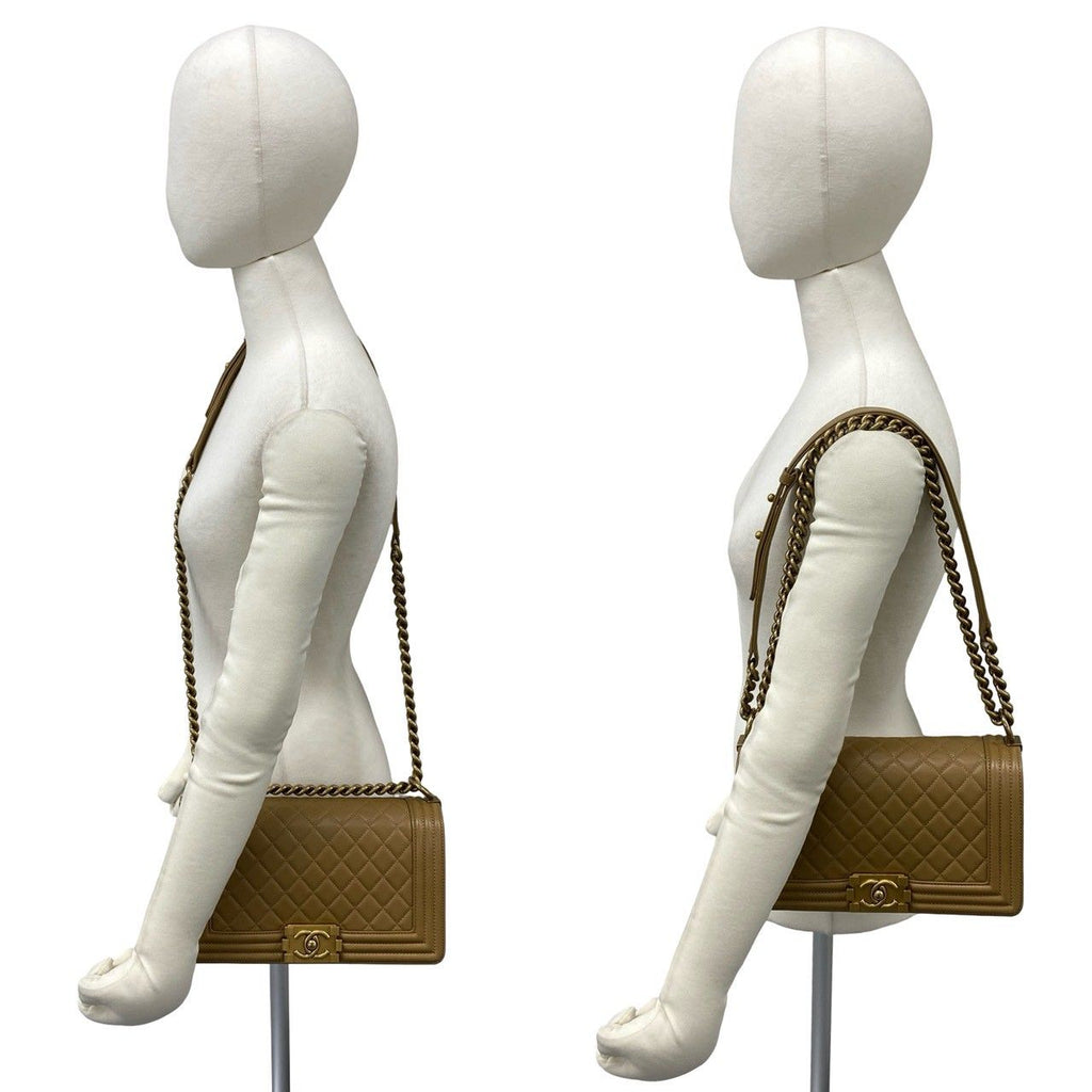 Chanel Boy Lambskin Leather Chain Shoulder Bag Brown — view 2