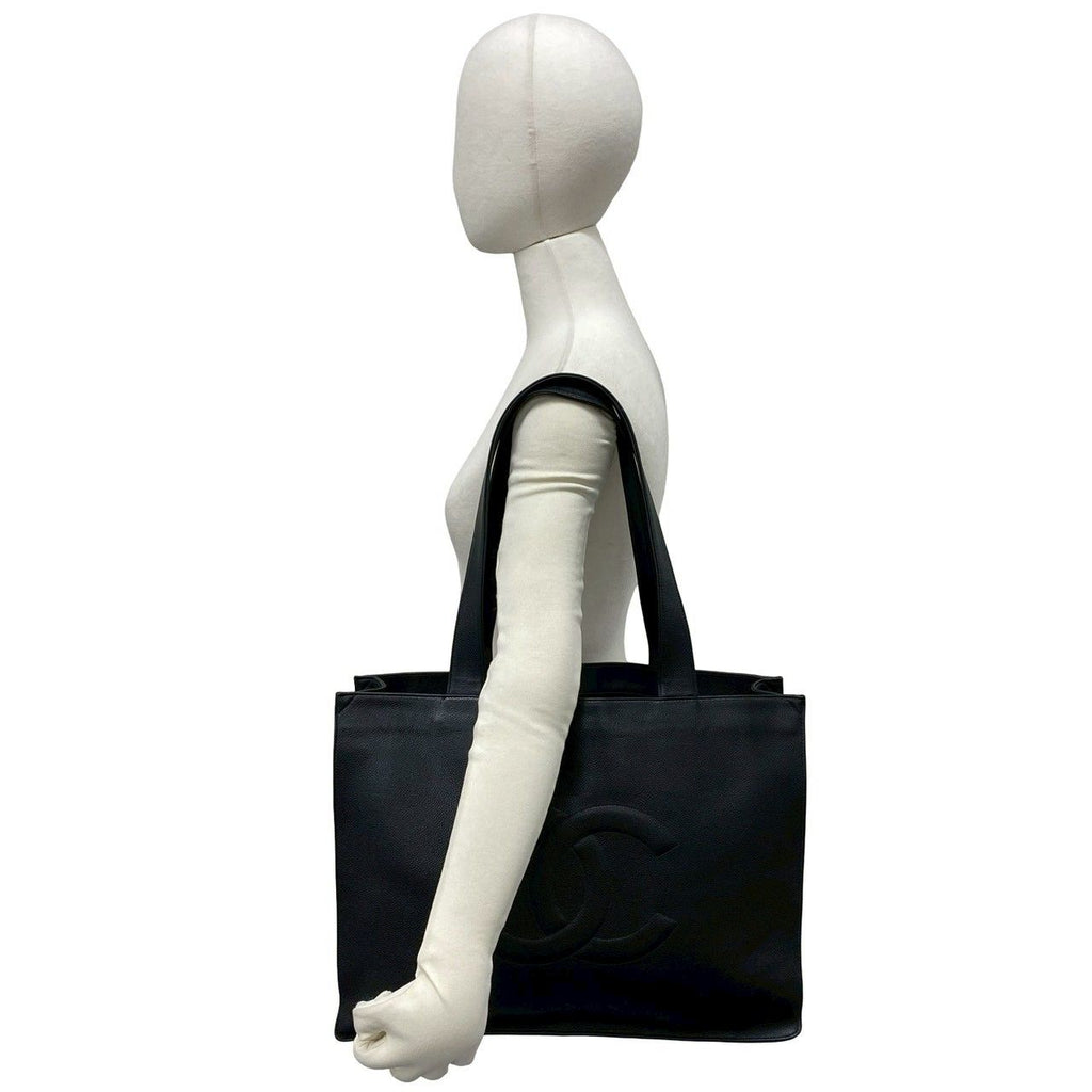 Chanel Card Seal Included CC Logo Caviar Leather Tote Shoulder Bag Black — view 2