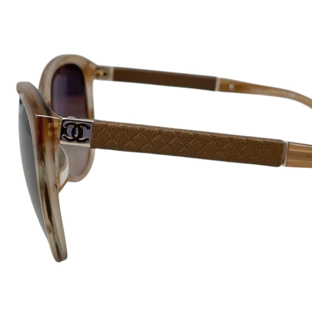 Chanel Sunglasses Quilted CC Logo Leather Brown Silver Eyewear — view 5