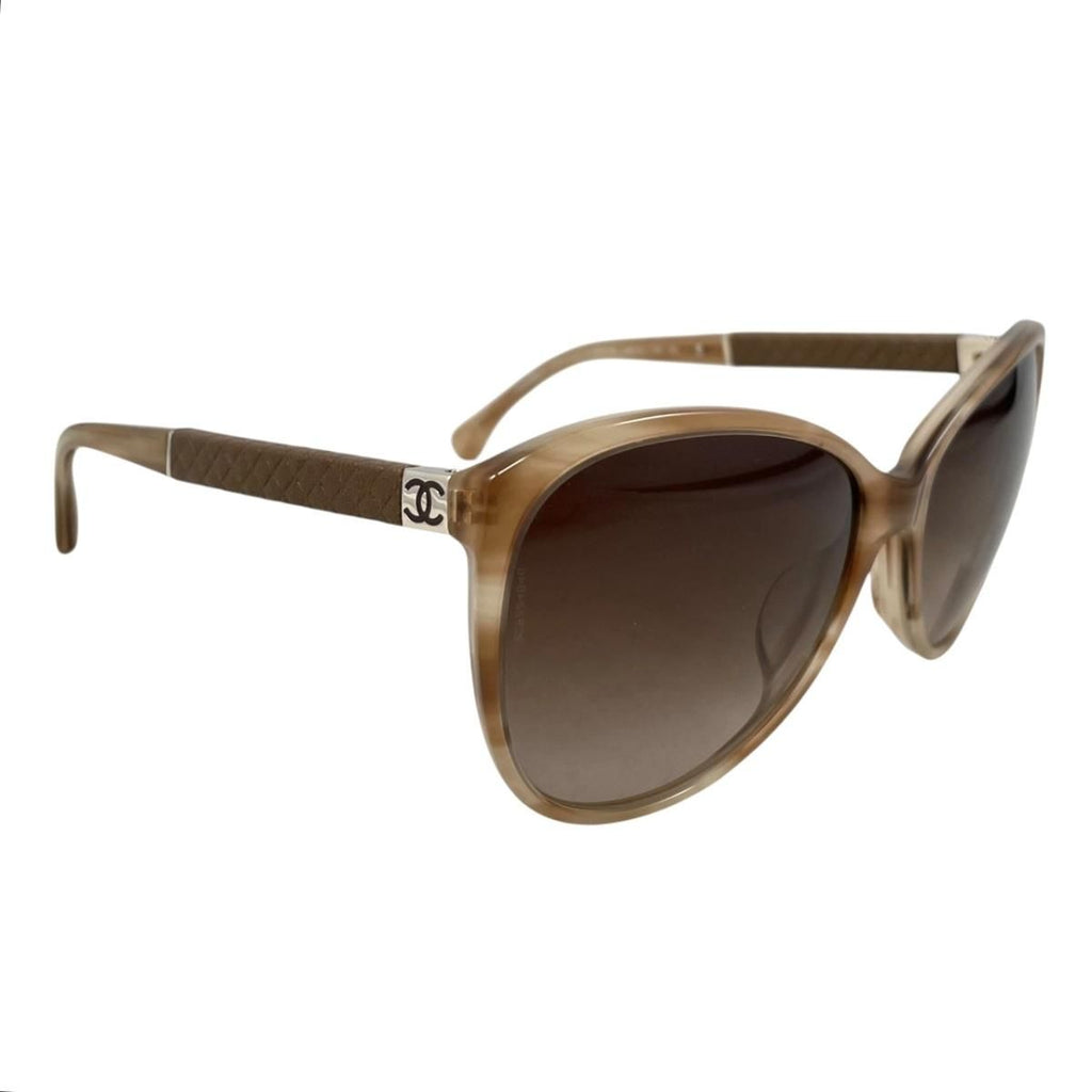 Chanel Sunglasses Quilted CC Logo Leather Brown Silver Eyewear — view 2