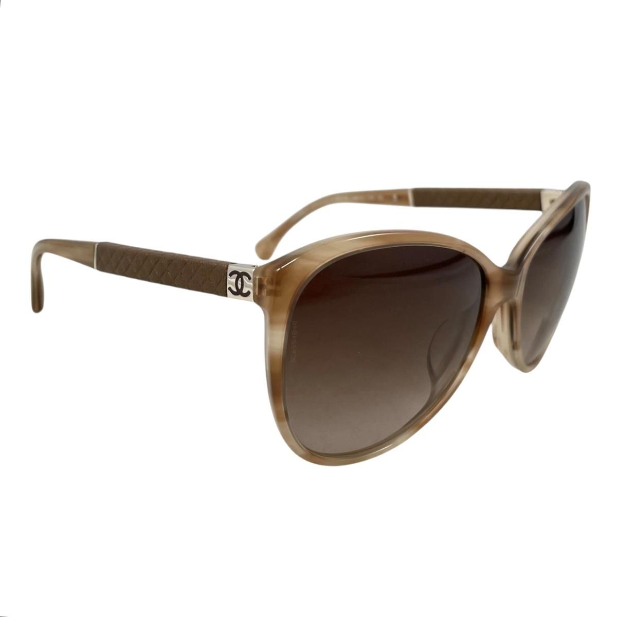 Chanel Sunglasses Quilted CC Logo Leather Brown Silver Eyewear — view 2