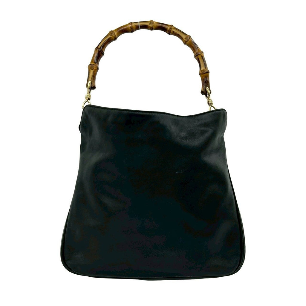 Gucci Vintage Bamb Leather 2-Way Tote Shoulder Bag Black — view 3