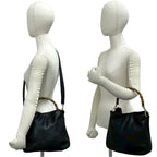 Gucci Vintage Bamb Leather 2-Way Tote Shoulder Bag Black — view 2