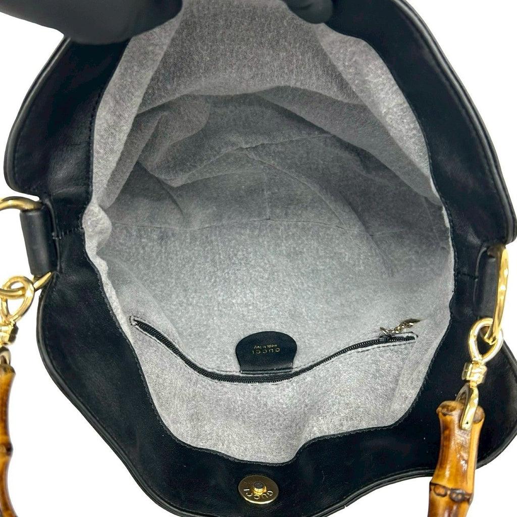 Gucci Vintage Bamb Leather 2-Way Tote Shoulder Bag Black — view 9