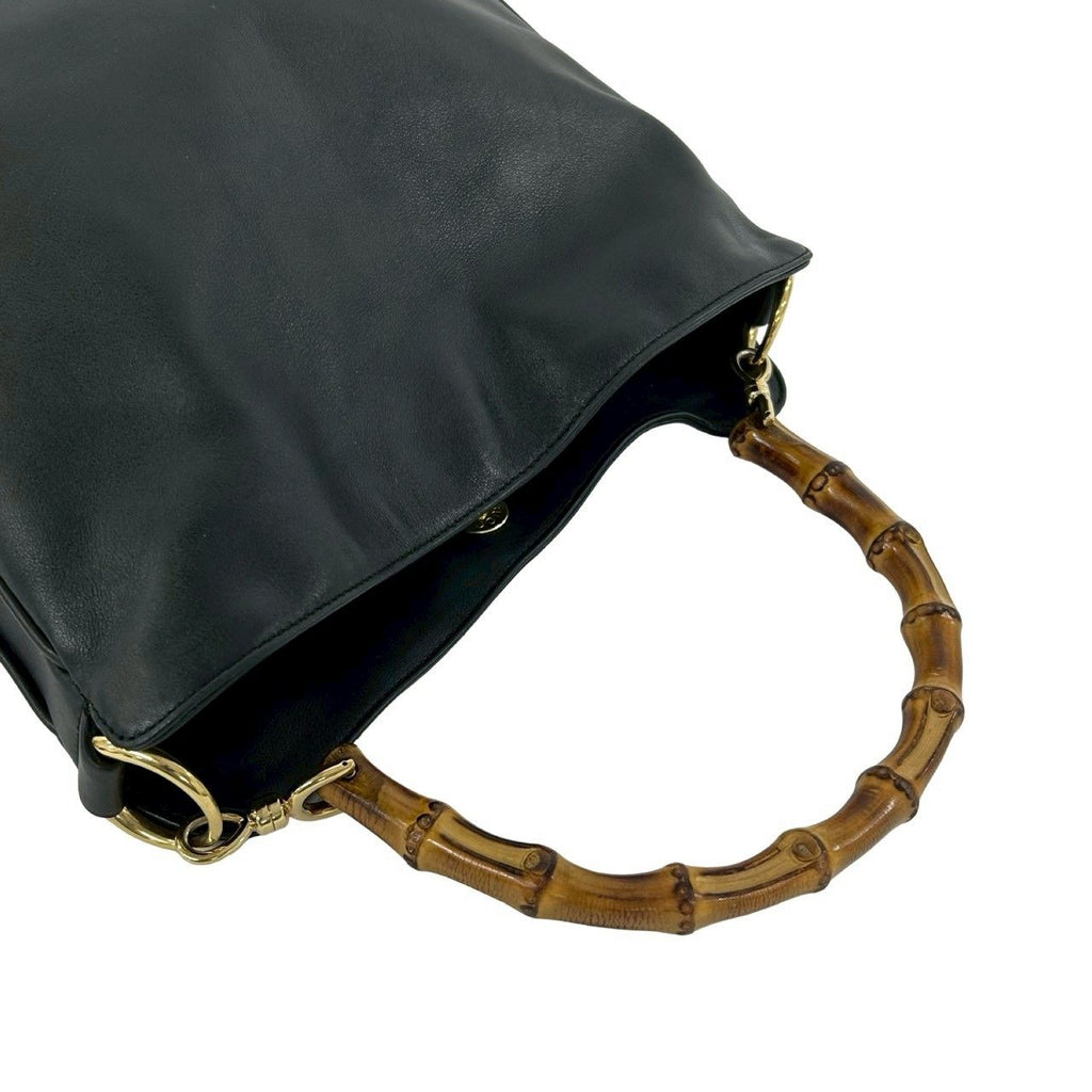 Gucci Vintage Bamb Leather 2-Way Tote Shoulder Bag Black — view 4