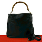 Gucci Vintage Bamb Leather 2-Way Shoulder Bag Black