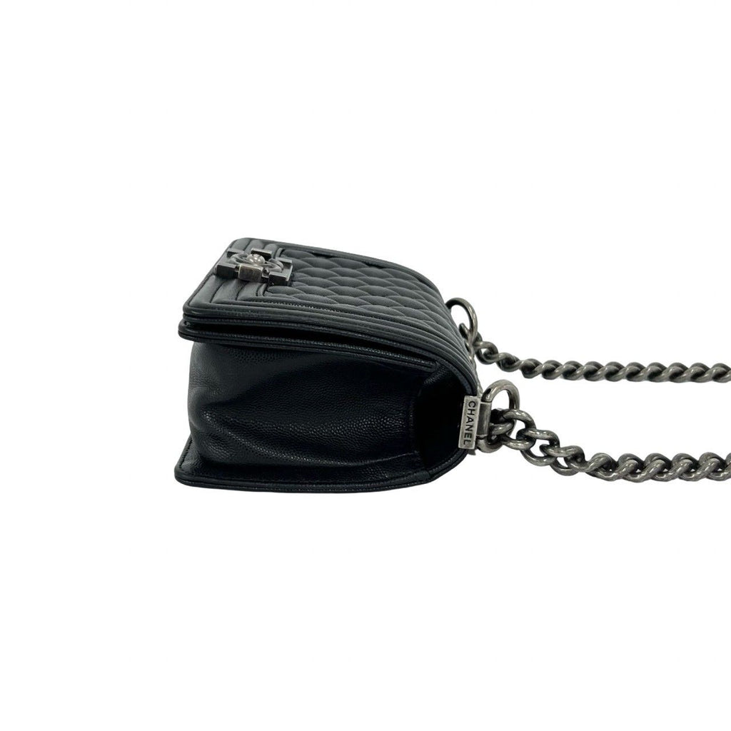 Chanel And Boy CC Logo Caviar Leather Shoulder Bag Black — view 6
