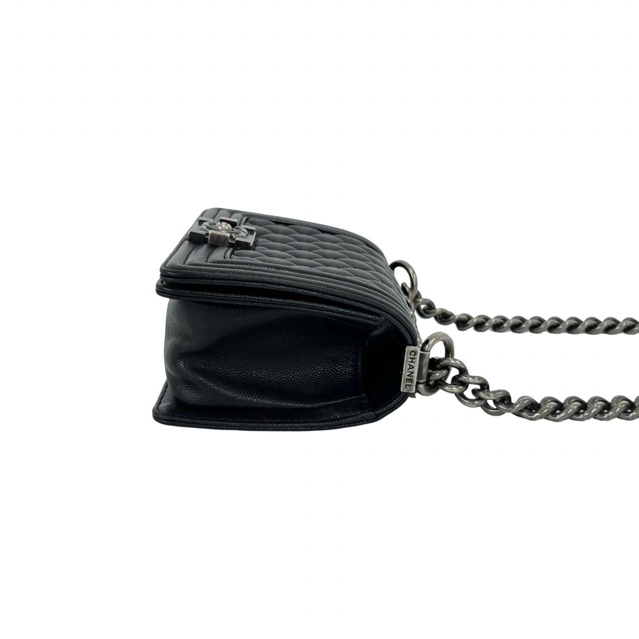 Chanel And Boy CC Logo Caviar Leather Shoulder Bag Black — view 6