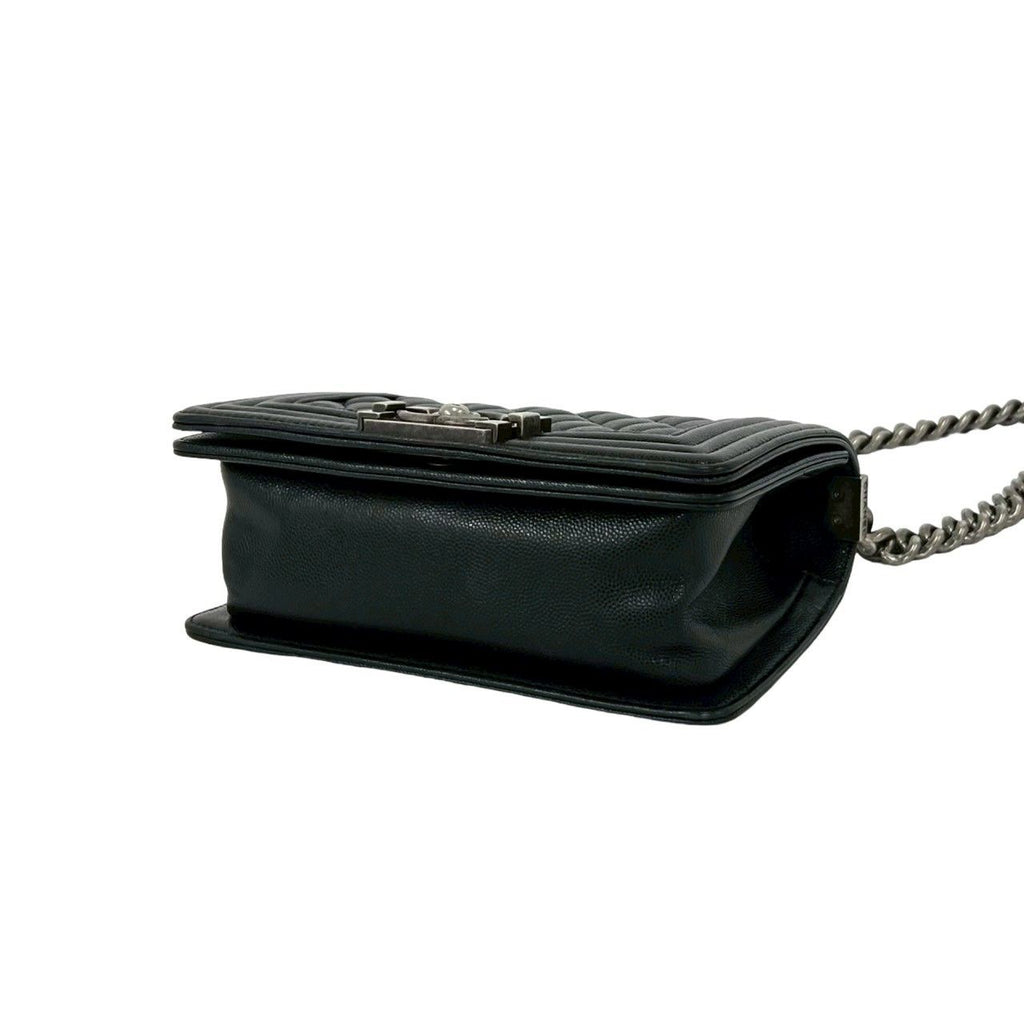 Chanel And Boy CC Logo Caviar Leather Shoulder Bag Black — view 8