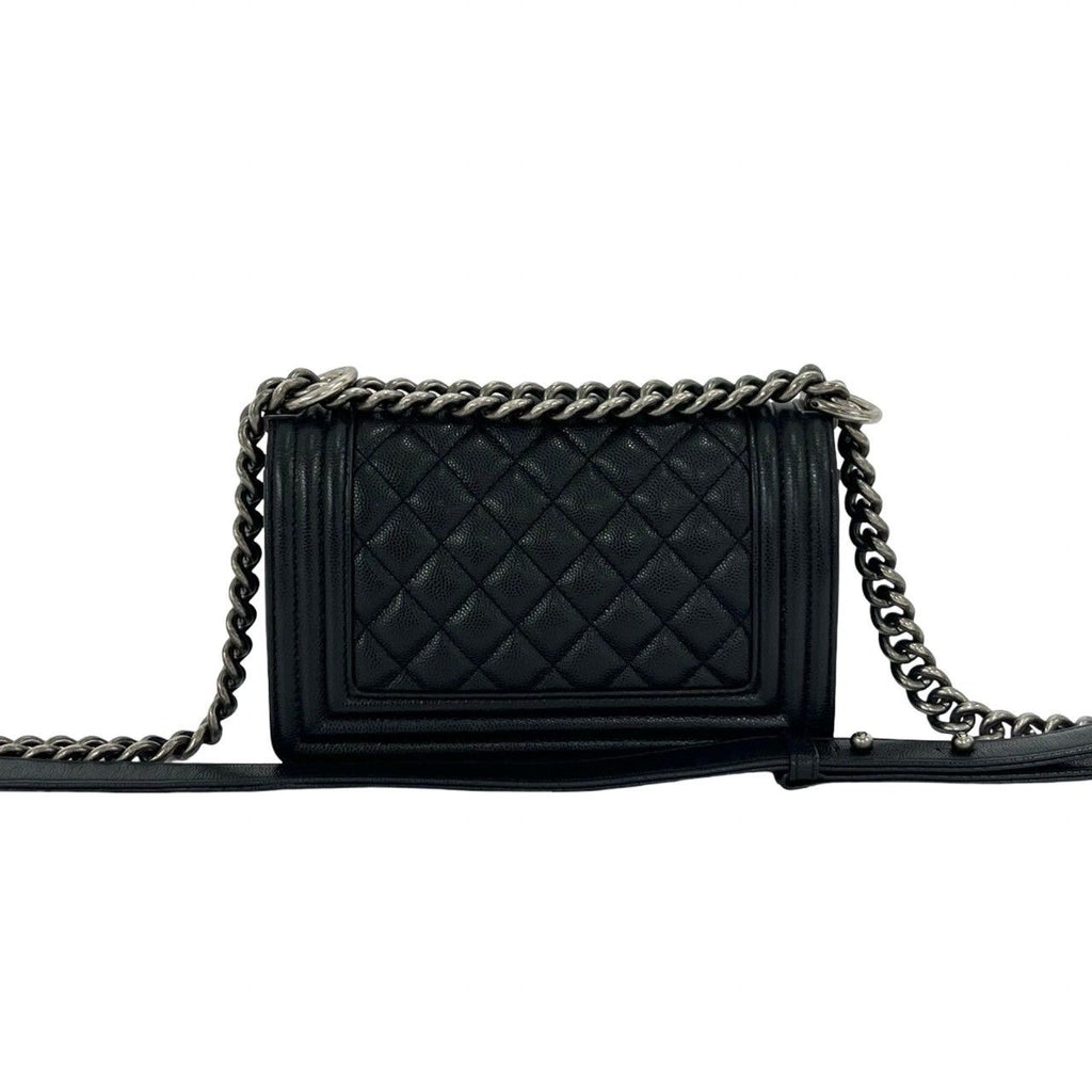 Chanel And Boy CC Logo Caviar Leather Shoulder Bag Black — view 3
