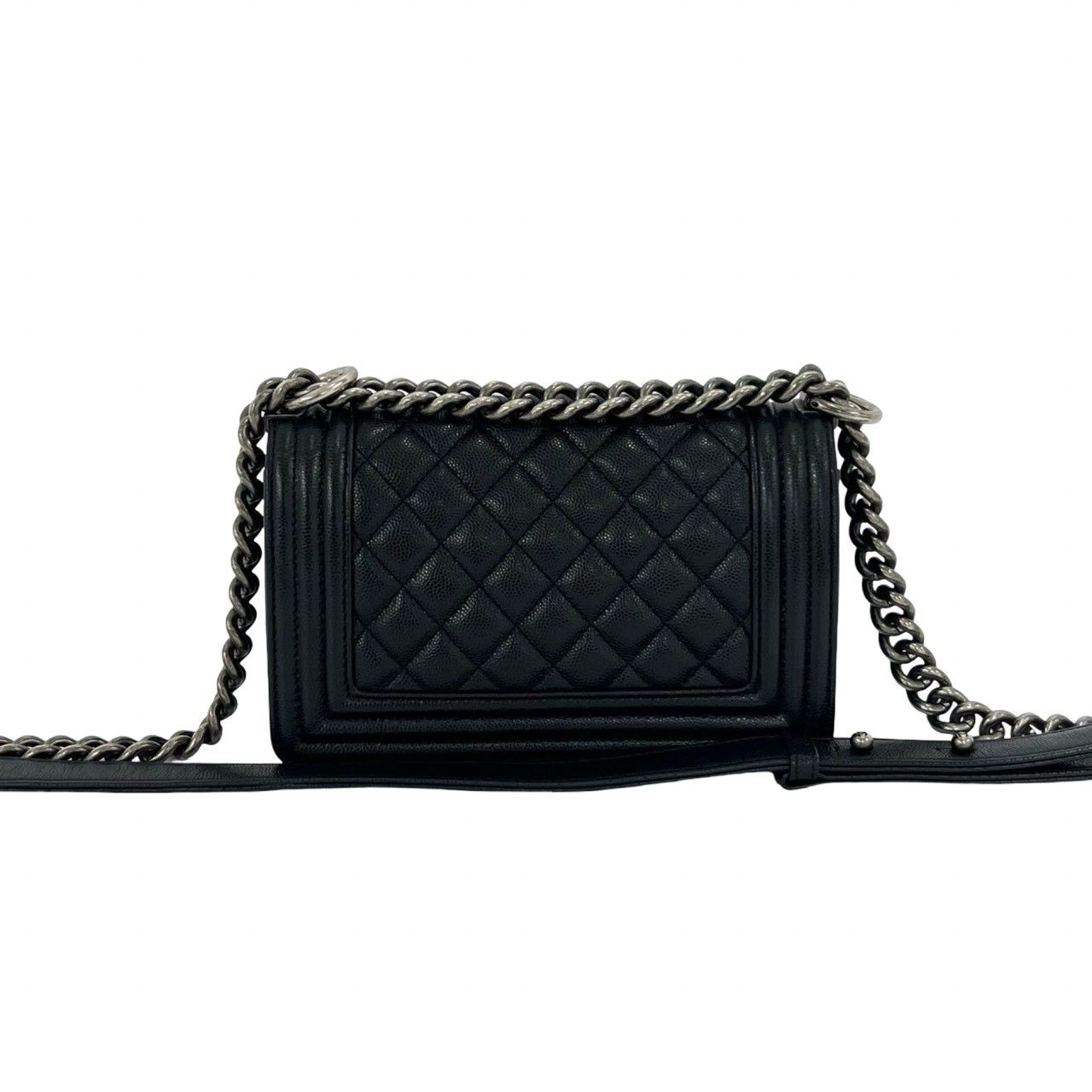Chanel And Boy CC Logo Caviar Leather Shoulder Bag Black — view 3