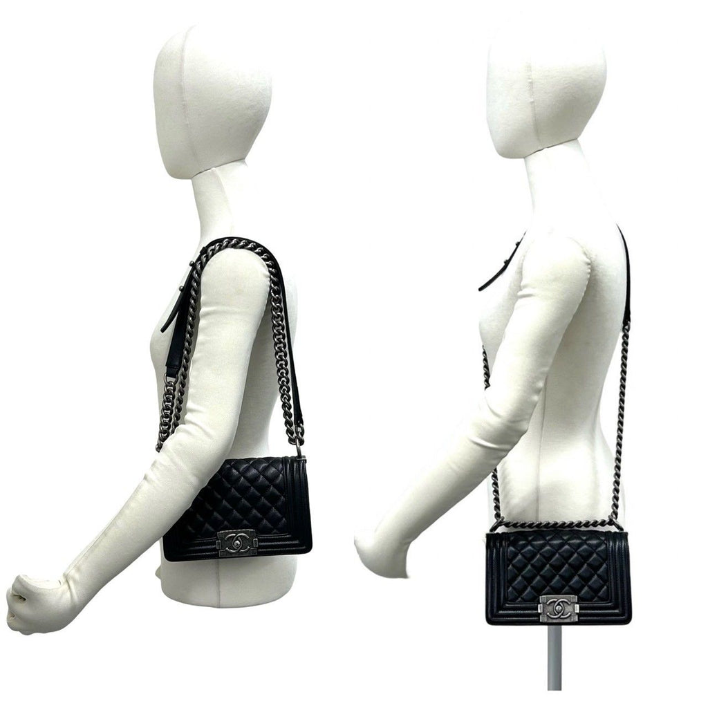 Chanel And Boy CC Logo Caviar Leather Shoulder Bag Black — view 2