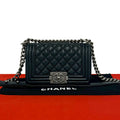 Chanel And Boy CC Logo Caviar Leather Shoulder Bag Black