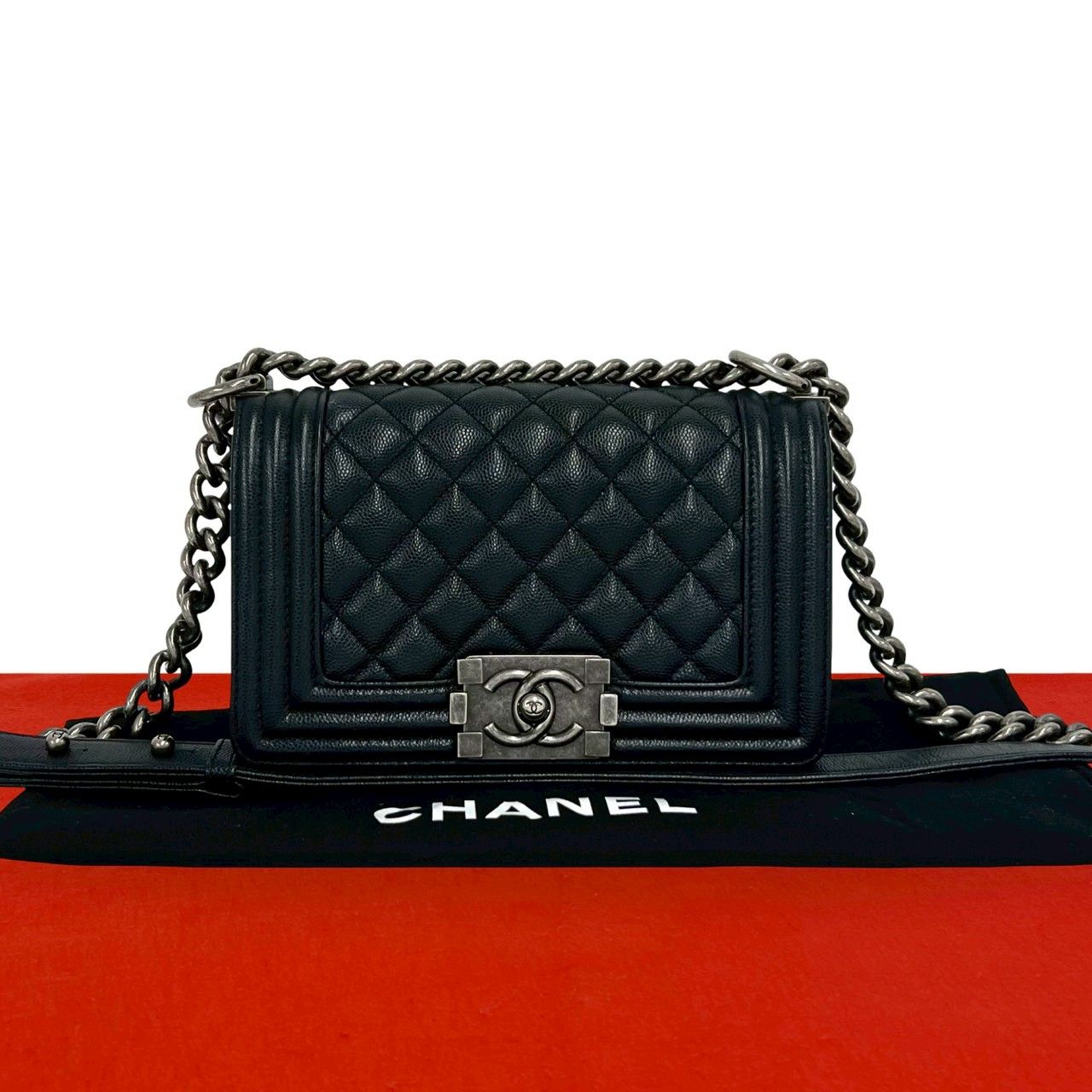 Chanel And Boy CC Logo Caviar Leather Shoulder Bag Black