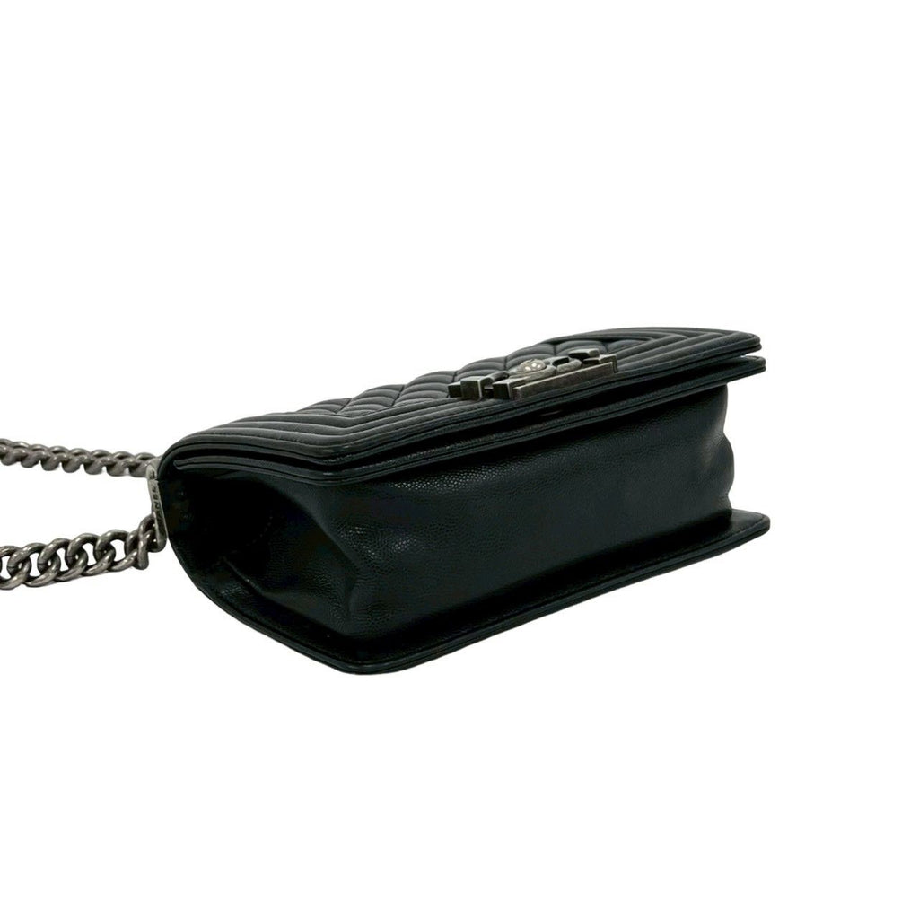 Chanel And Boy CC Logo Caviar Leather Shoulder Bag Black — view 7