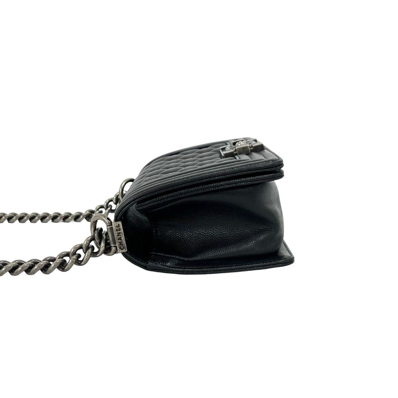 Chanel And Boy CC Logo Caviar Leather Shoulder Bag Black — view 5