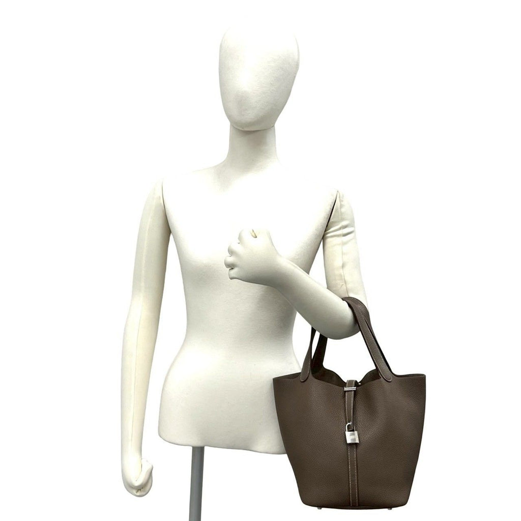 Hermes Picotin Lock MM Taurillon Clemence Leather Handbag Mini Tote Etoupe — view 2
