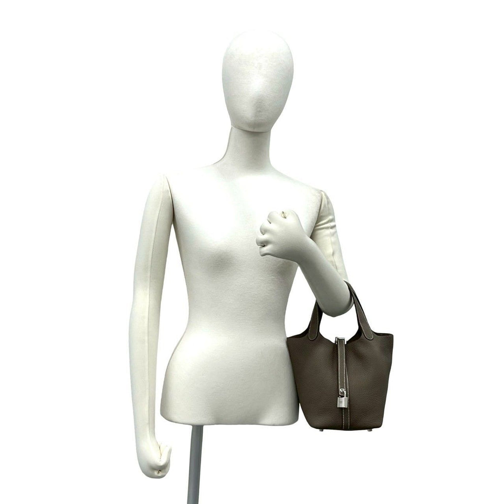 Hermes Box Picotin Lock PM Taurillon Clemence Leather Handbag Etoupe — view 2