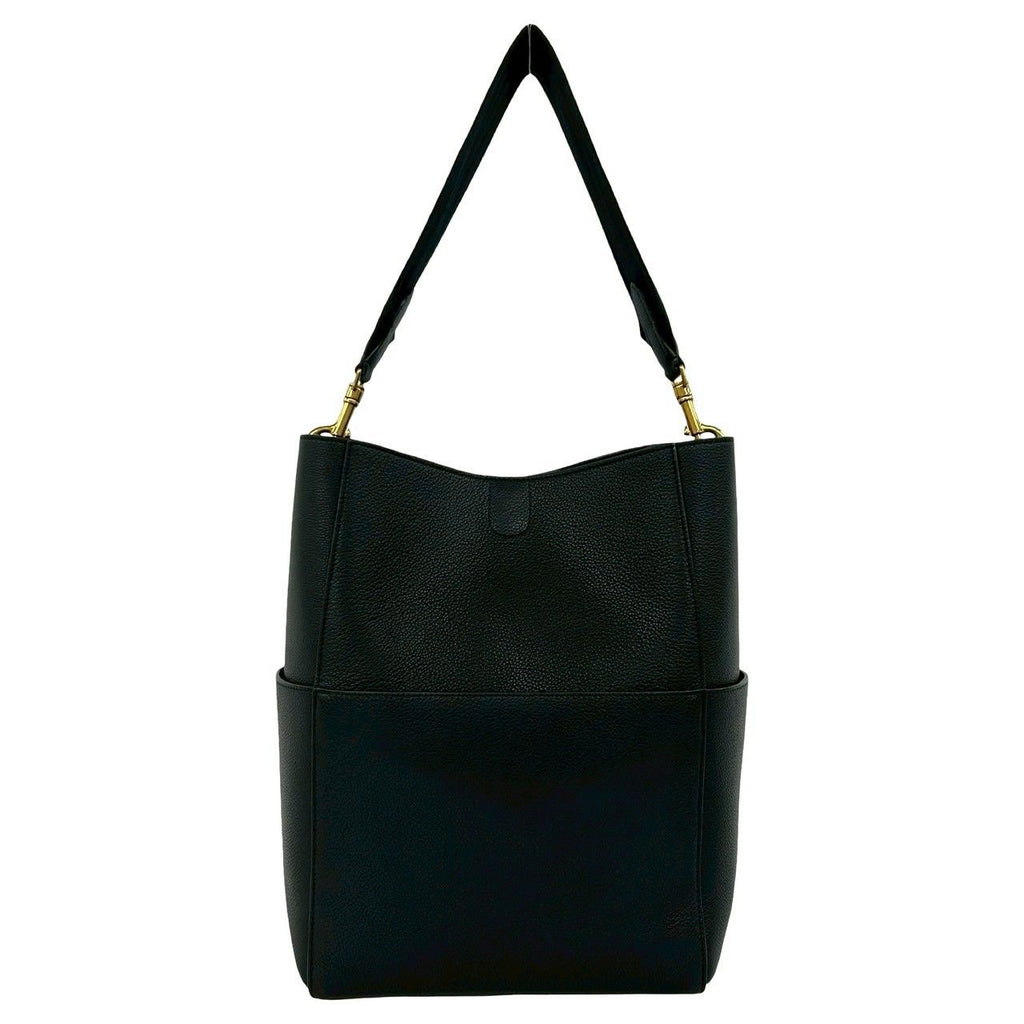 Celine Sangles Bucket Logo Leather Shoulder Bag Tote Black — view 3