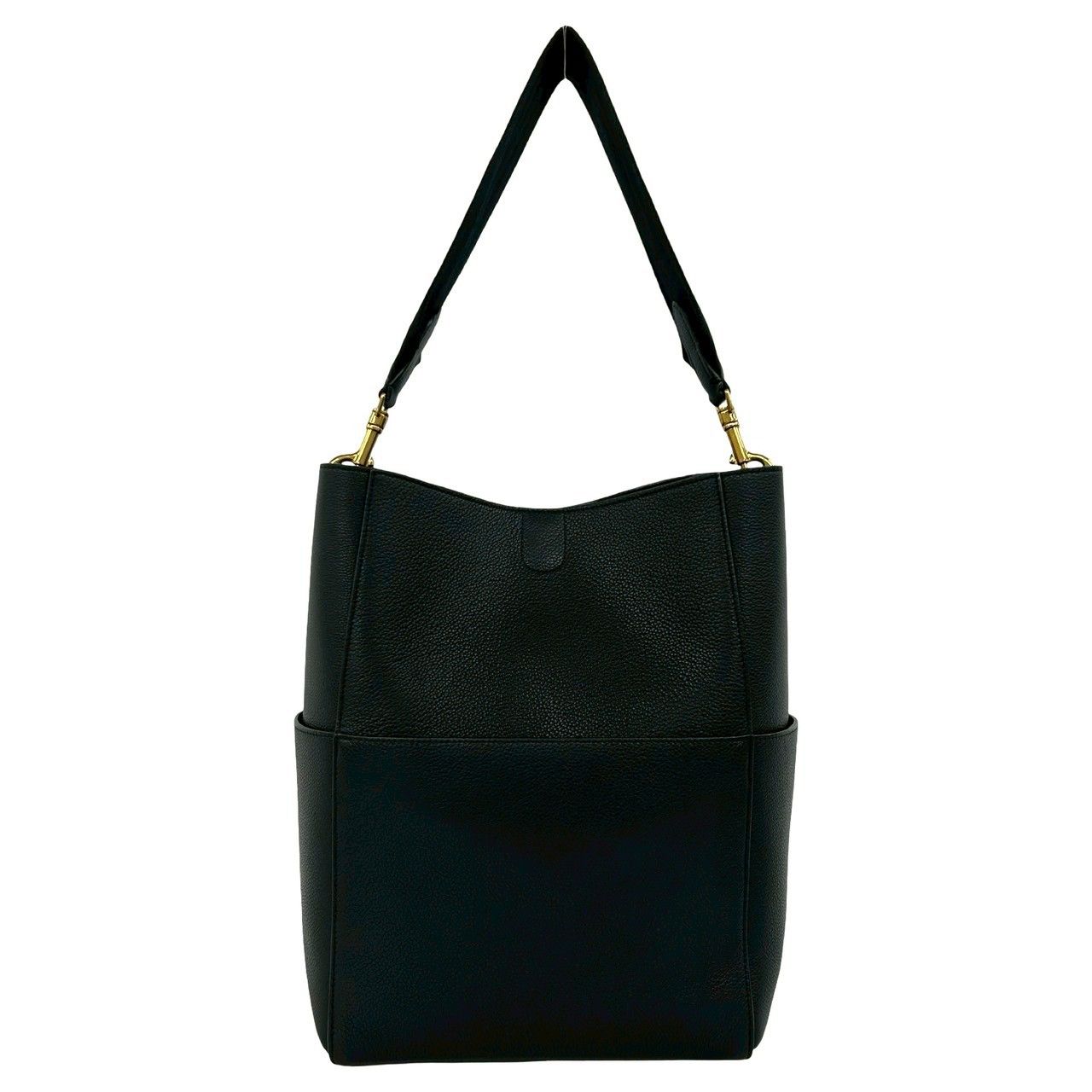 Celine Sangles Bucket Logo Leather Shoulder Bag Tote Black — view 3