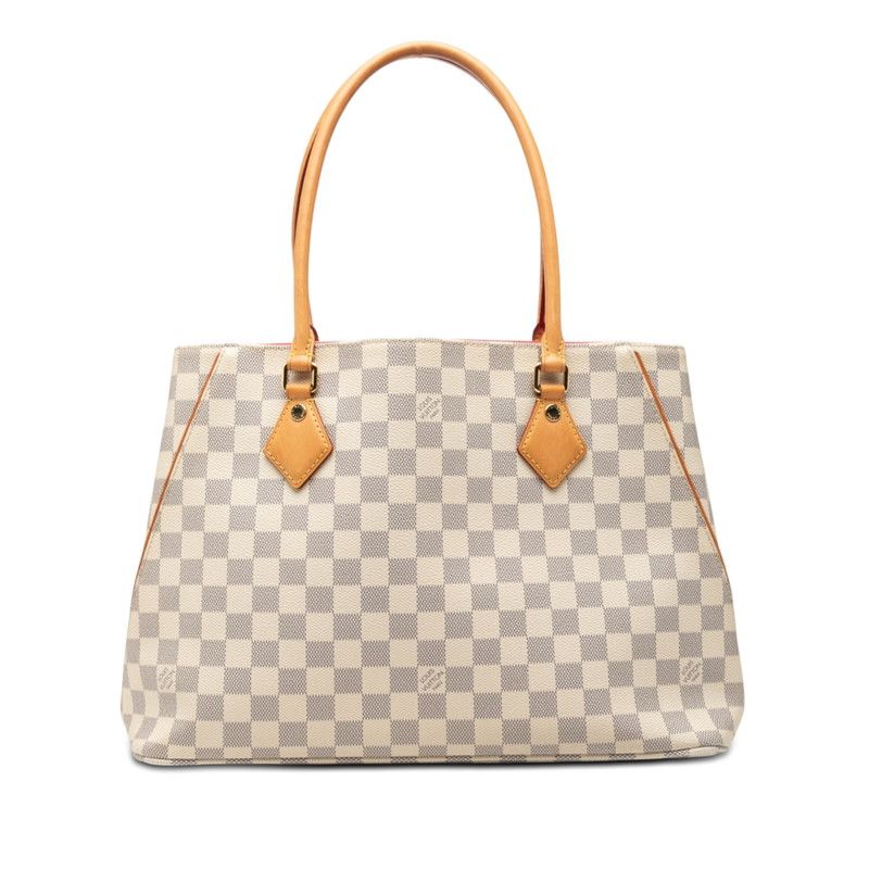 Louis Vuitton Damier Azur Calve Tote Shoulder Bag White Pink Leather