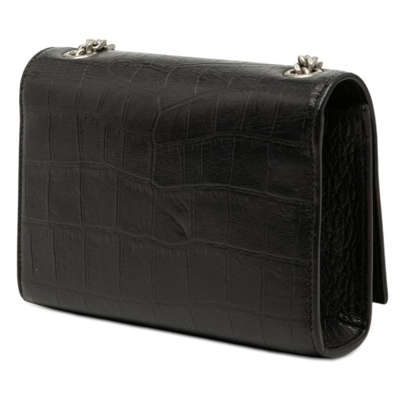 Saint Laurent YSL Logo Monogram Kate Croco Shoulder Bag
