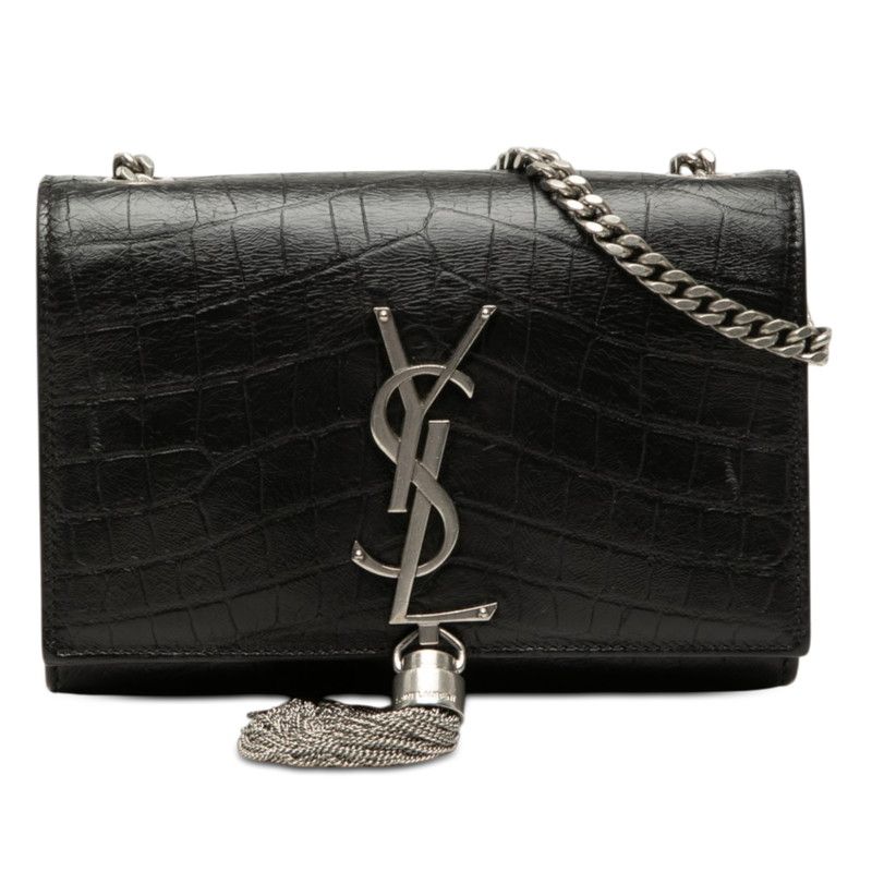 Saint Laurent YSL Logo Monogram Kate Croco Shoulder Bag