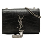 Saint Laurent YSL Logo Monogram Kate Croco Shoulder Bag