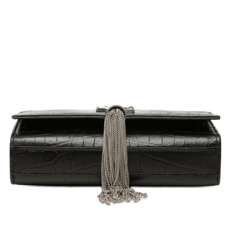Saint Laurent YSL Logo Monogram Kate Croco Shoulder Bag