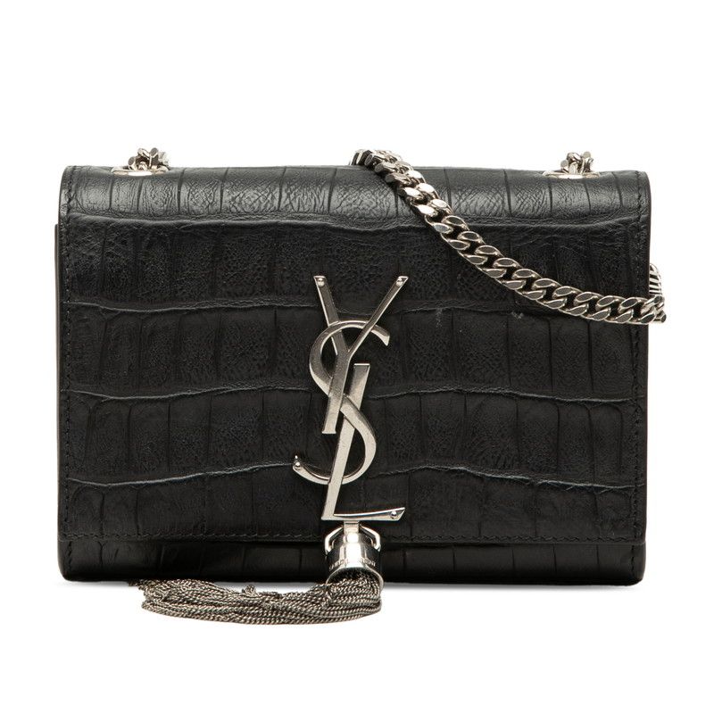 Saint Laurent YSL Logo Monogram Kate Croco Shoulder Bag