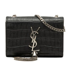 Saint Laurent YSL Logo Monogram Kate Croco Shoulder Bag