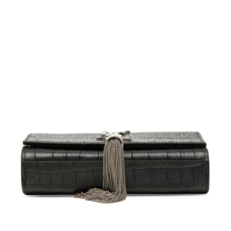 Saint Laurent YSL Logo Monogram Kate Croco Shoulder Bag