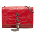 Saint Laurent YSL Logo Monogram Kate Tassel Croco Shoulder Bag