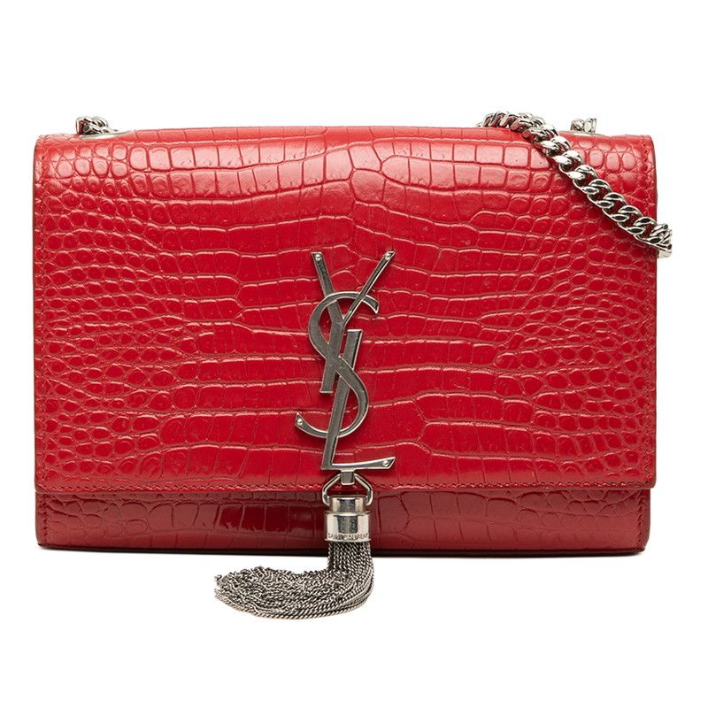 Saint Laurent YSL Logo Monogram Kate Tassel Croco Shoulder Bag