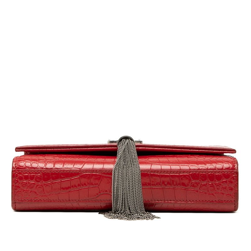 Saint Laurent YSL Logo Monogram Kate Tassel Croco Shoulder Bag