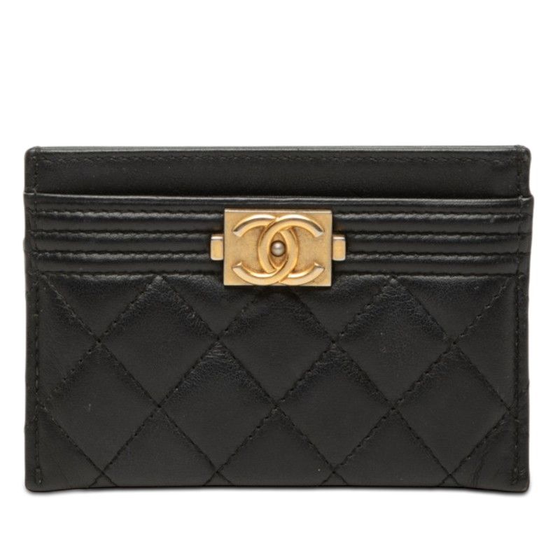 Chanel CC Logo Boy Card Case Black Lambskin