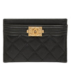 Chanel CC Logo Boy Card Case Black Lambskin