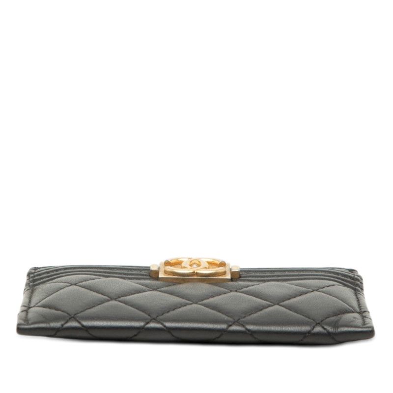 Chanel CC Logo Boy Card Case Black Lambskin