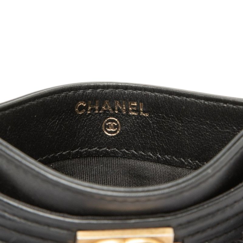 Chanel CC Logo Boy Card Case Black Lambskin