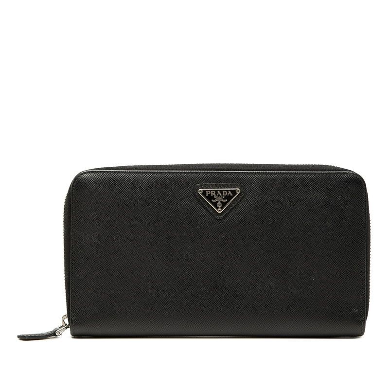 Prada Saffiano Travel Case Organizer Wallet Black Leather