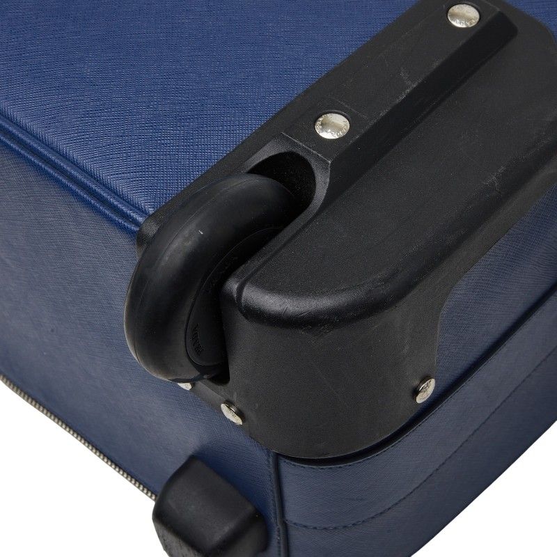 Prada Saffiano Travel Bag Suitcase Blue Leather
